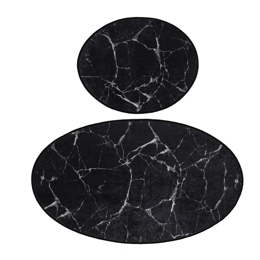 SADA 2x Koupelnová předložka MARBLE 50x60/60x100 cm černá