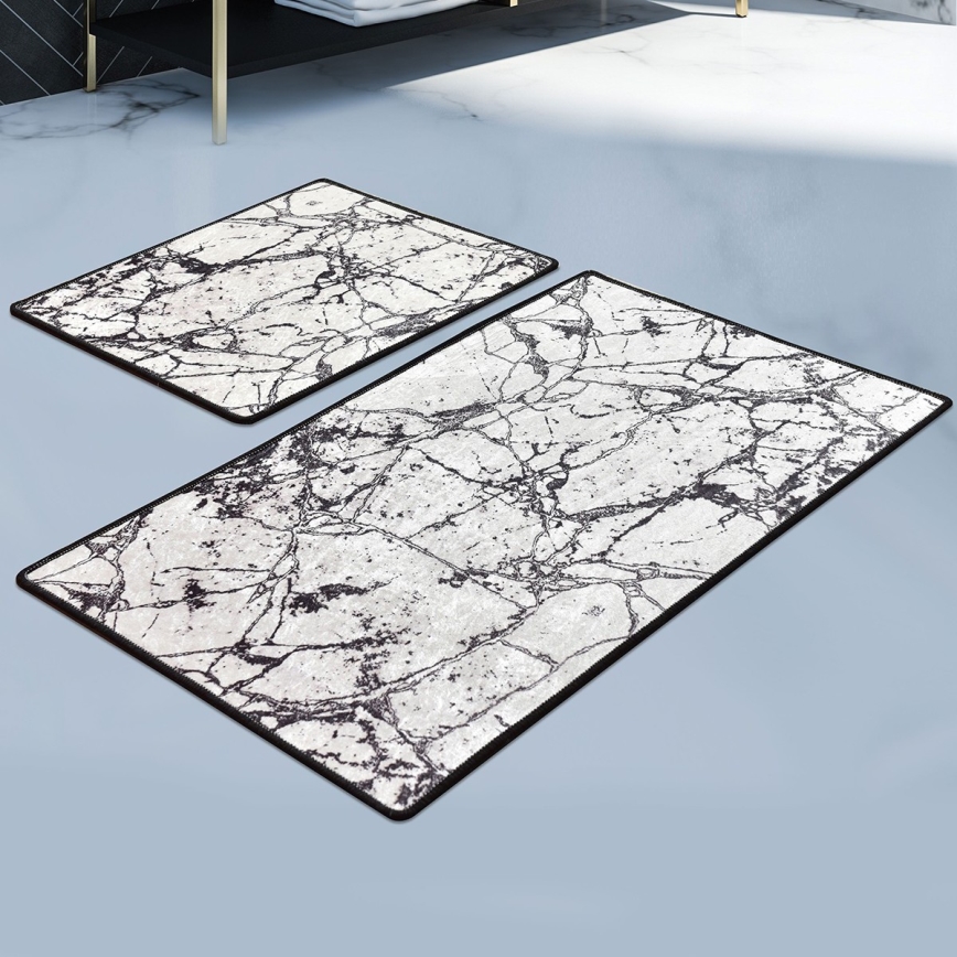 SADA 2x Koupelnová předložka MARBLE 60/100 cm bílá/černá