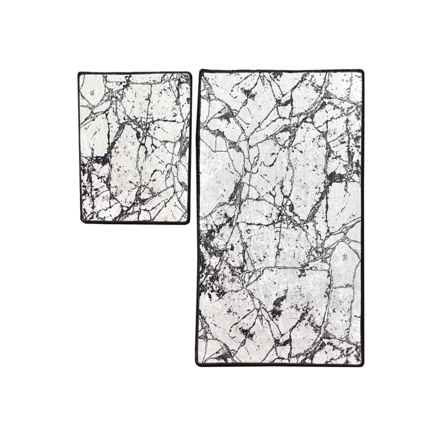 SADA 2x Koupelnová předložka MARBLE 60/100 cm bílá/černá