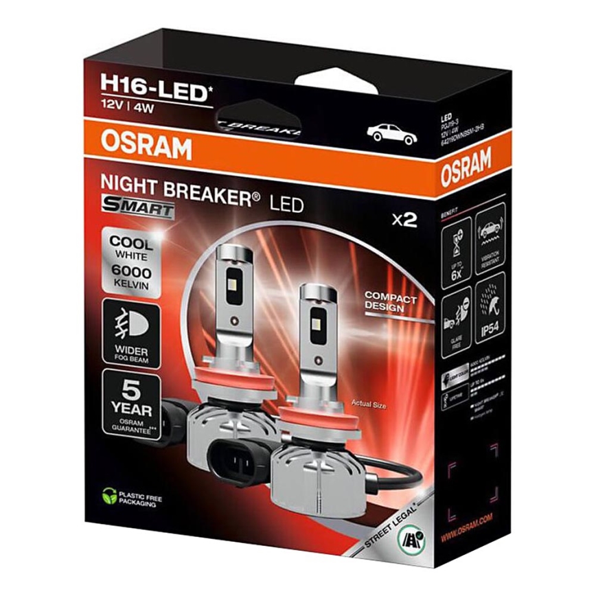 SADA 2x LED Autožárovka NIGHT BREAKER SMART H16 PGJ19-3/4W/12V 6000K - Osram