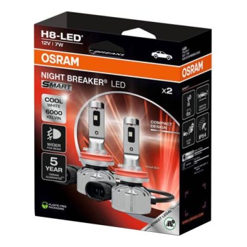 SADA 2x LED Autožárovka NIGHT BREAKER SMART H8 PGJ19-1/7W/12V 6000K - Osram