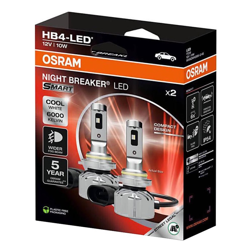 SADA 2x LED Autožárovka NIGHT BREAKER SMART HB4 P22d/10W/12V 6000K - Osram