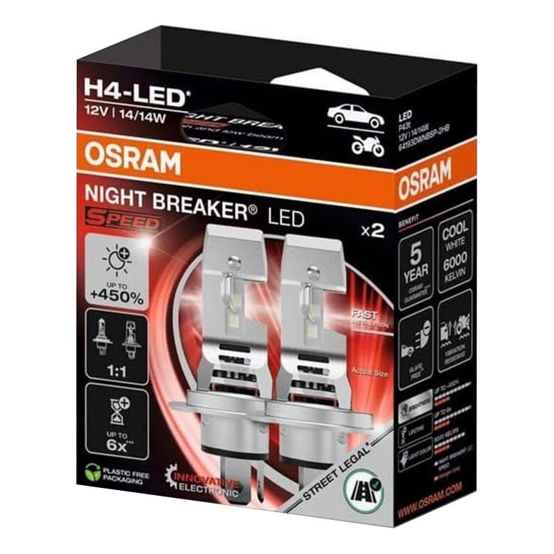 SADA 2x LED Autožárovka NIGHT BREAKER SPEED H4 P43T/14W/12V 6000K - Osram
