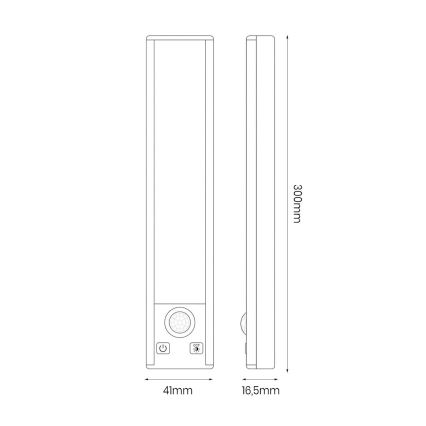SADA 2x LED Nabíjecí osvětlení nábytku se senzorem pohybu a soumraku VIRO LED/1,2W/3,7V 800 mAh 3000/4000/6500K 30 cm černá