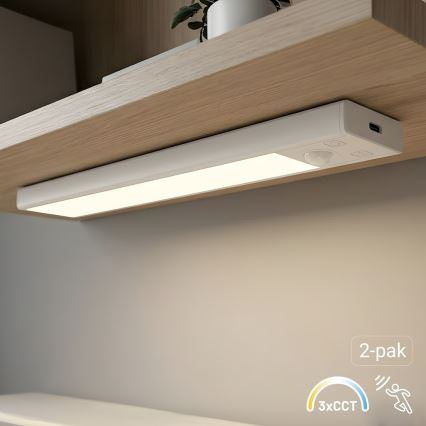 SADA 2x LED Nabíjecí osvětlení nábytku se senzorem pohybu a soumraku VIRO LED/1W/3,7V 800 mAh 3000/4000/6500K 20 cm bílá