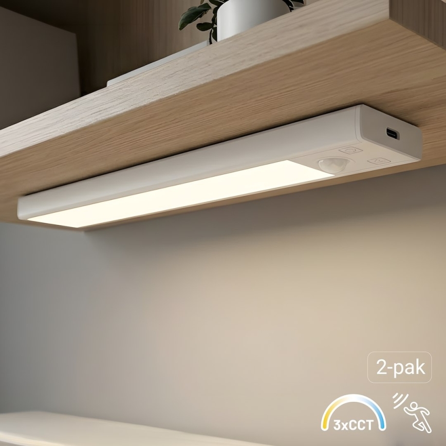 SADA 2x LED Nabíjecí osvětlení nábytku se senzorem pohybu a soumraku VIRO LED/1W/3,7V 800 mAh 3000/4000/6500K 20 cm bílá