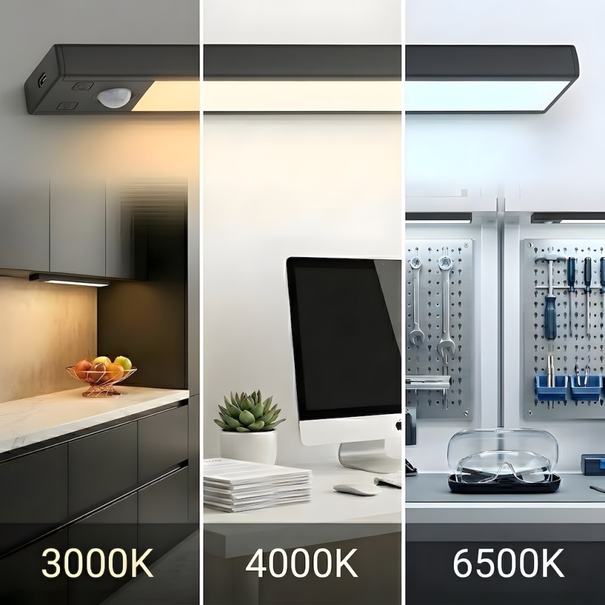 SADA 2x LED Nabíjecí osvětlení nábytku se senzorem pohybu a soumraku VIRO LED/1W/3,7V 800 mAh 3000/4000/6500K 20 cm černá
