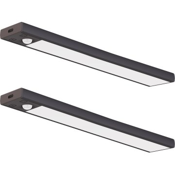 SADA 2x LED Nabíjecí osvětlení nábytku se senzorem pohybu a soumraku VIRO LED/1,2W/3,7V 800 mAh 3000/4000/6500K 30 cm černá