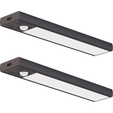 SADA 2x LED Nabíjecí osvětlení nábytku se senzorem pohybu a soumraku VIRO LED/1W/3,7V 800 mAh 3000/4000/6500K 20 cm černá