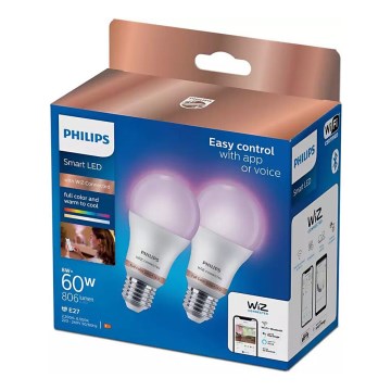 SADA 2x LED RGB Stmívatelná žárovka Philips A60 E27/8W/230V Wi-Fi