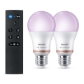 SADA 2x LED RGB Stmívatelná žárovka Philips SMART A60 E27/8,5W/230V 2200-6500K + dálkové ovládání