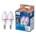 SADA 2x LED RGB Stmívatelná žárovka Philips SMART C37 E14/4,9W/230V 2200-6500K CRI 90