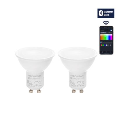 SADA 2x LED RGBW Stmív. žárovka MESH Smart GU10/6,5W/230V 2700-6500K + dálkové ovládání - Aigostar