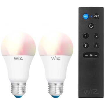 SADA 2x LED RGBW Stmívatelná žárovka A60 E27/9W/230V 2200-6500K Wi-Fi + dálkové ovládání - WiZ