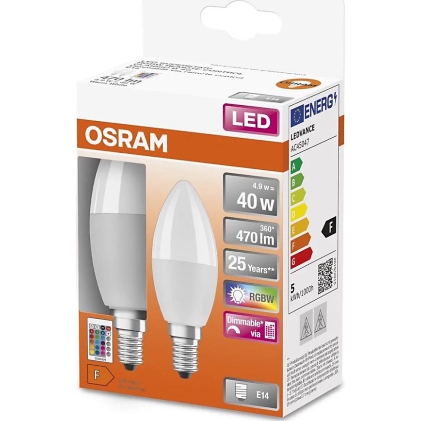 SADA 2x LED RGBW Stmívatelná žárovka B38 E14/4,9W/230V 2700K + dálkové ovládání - Osram