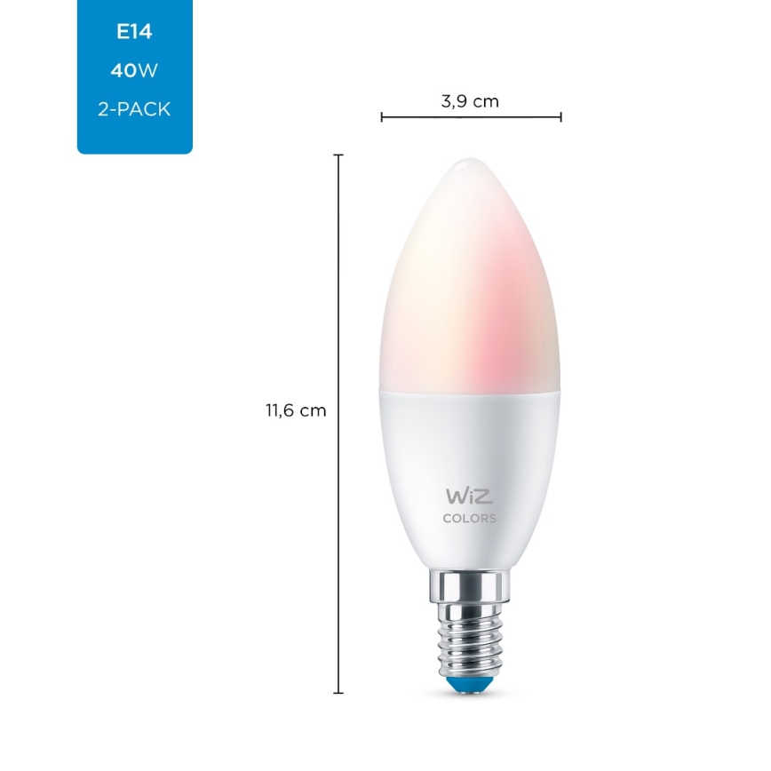 SADA 2x LED RGBW Stmívatelná žárovka C37 E14/4,9W/230V 2200-6500K Wi-Fi - WiZ