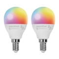 SADA 2x LED RGBW Stmívatelná žárovka MESH Smart G45 E14/6,5W/230V 2700-6500K + dálkové ovládání - Aigostar