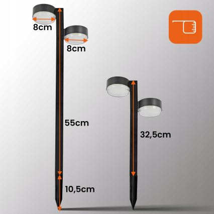 SADA 2x LED Solární lampa 2xLED/1W/3,7V 1200 mAh 55 cm IP65 černá