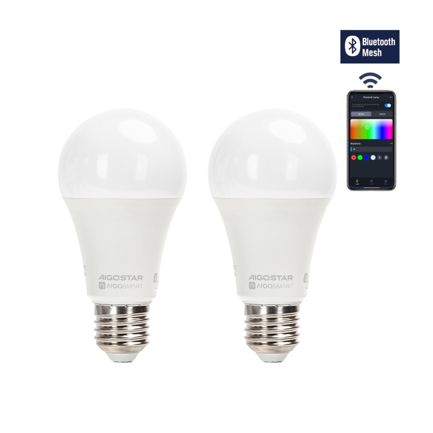 SADA 2x LED RGBW Stmívatelná žárovka MESH Smart A60 E27/12W/230V 2700-6500K + dálkové ovládání - Aigostar