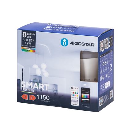 SADA 2x LED RGBW Stmívatelná žárovka MESH Smart A60 E27/12W/230V 2700-6500K + dálkové ovládání - Aigostar