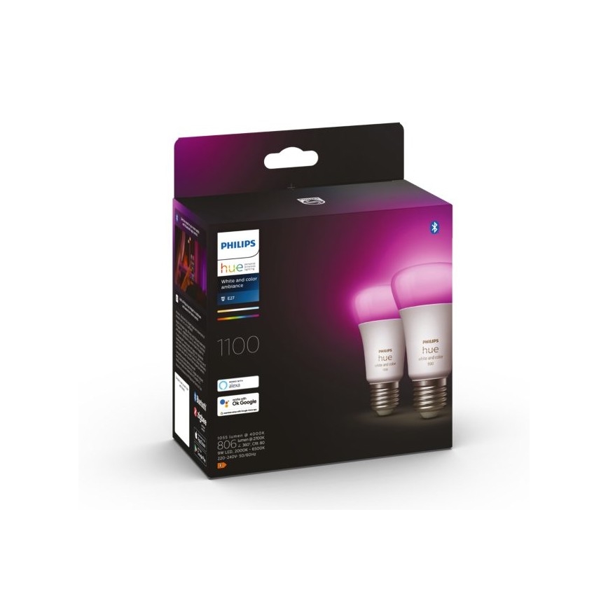 SADA 2x LED Stmívatelná žárovka Philips Hue White And Color Ambiance A60 E27/9W/230V 2000-6500K
