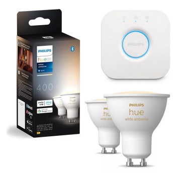 SADA 2x LED Stmívatelná žárovka Philips Hue WHITE AMBIANCE GU10/4,2W/230V 2200-6500K + Hue bridge