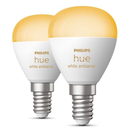 SADA 2x LED Stmívatelná žárovka Philips Hue WHITE AMBIANCE P45 E14/5,1W/230V 2200-6500K