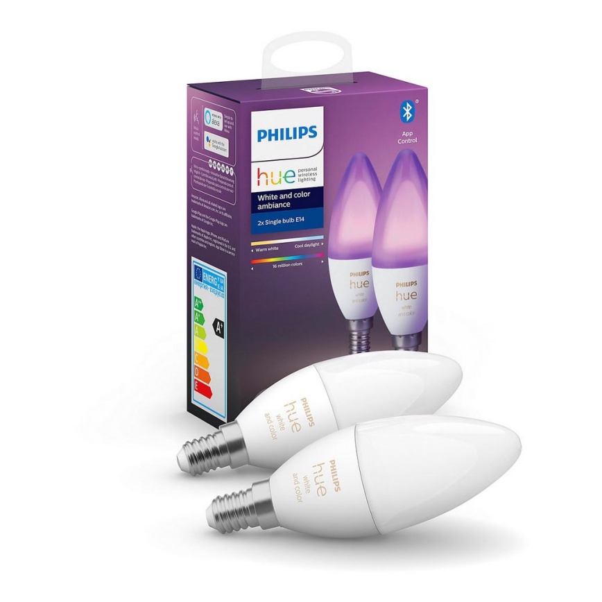 SADA 2x LED Stmívatelná žárovka Philips Hue WHITE AND COLOR AMBIANCE B39 E14/5,3W/230V 2200K - 6500K