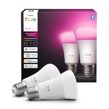 SADA 2x LED Stmívatelná žárovka Philips Hue WHITE AND COLOR AMBIANCE E27/6W/230V 1000-20000K