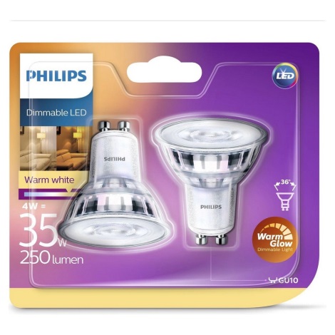 SADA 2x LED Stmívatelná žárovka Philips Warm Glow GU10/4W/230V 2200-2700K