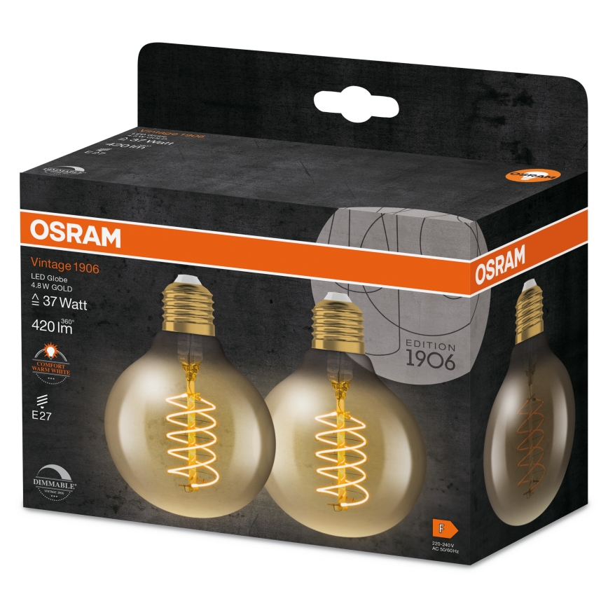 SADA 2x LED Stmívatelná žárovka VINTAGE FILAMENT E27/4,8W/230V 2200K - Osram