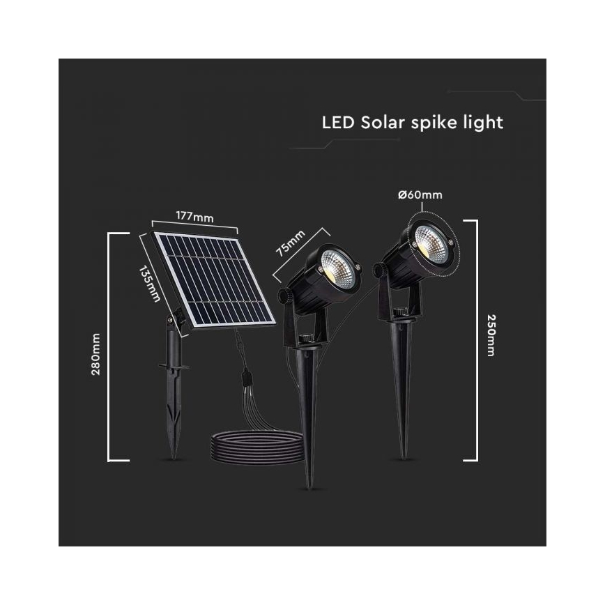 SADA 2x LED Venkovní solární lampa 2xLED/1,2W/3,7V IP65 3000K 4000 mAh