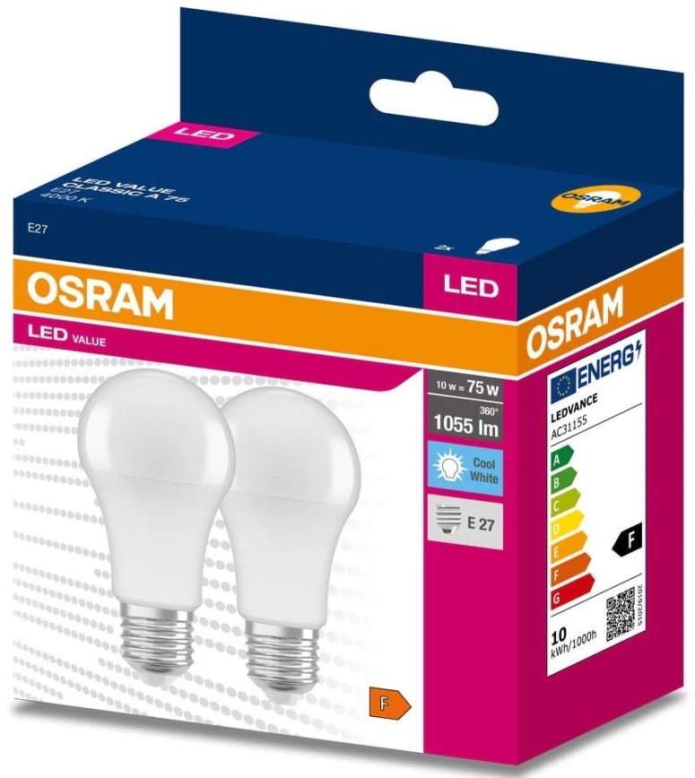 SADA 2x LED Žárovka A60 E27/10W/230V 4000K - Osram