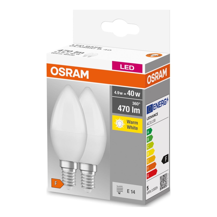 SADA 2x LED Žárovka B38 E14/4,9W/230V 3000K - Osram