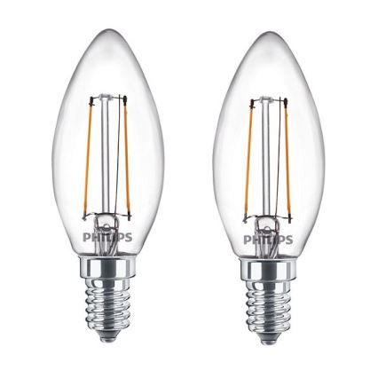 SADA 2x LED Žárovka Philips B35 E14/2W/230V 2700K