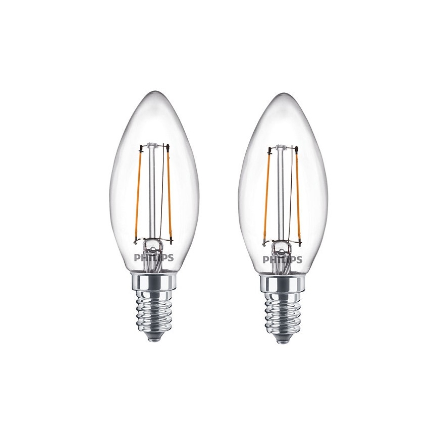 SADA 2x LED Žárovka Philips B35 E14/2W/230V 2700K