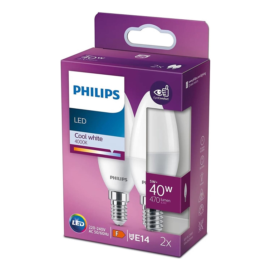 SADA 2x LED Žárovka Philips B35 E14/5W/230V 4000K