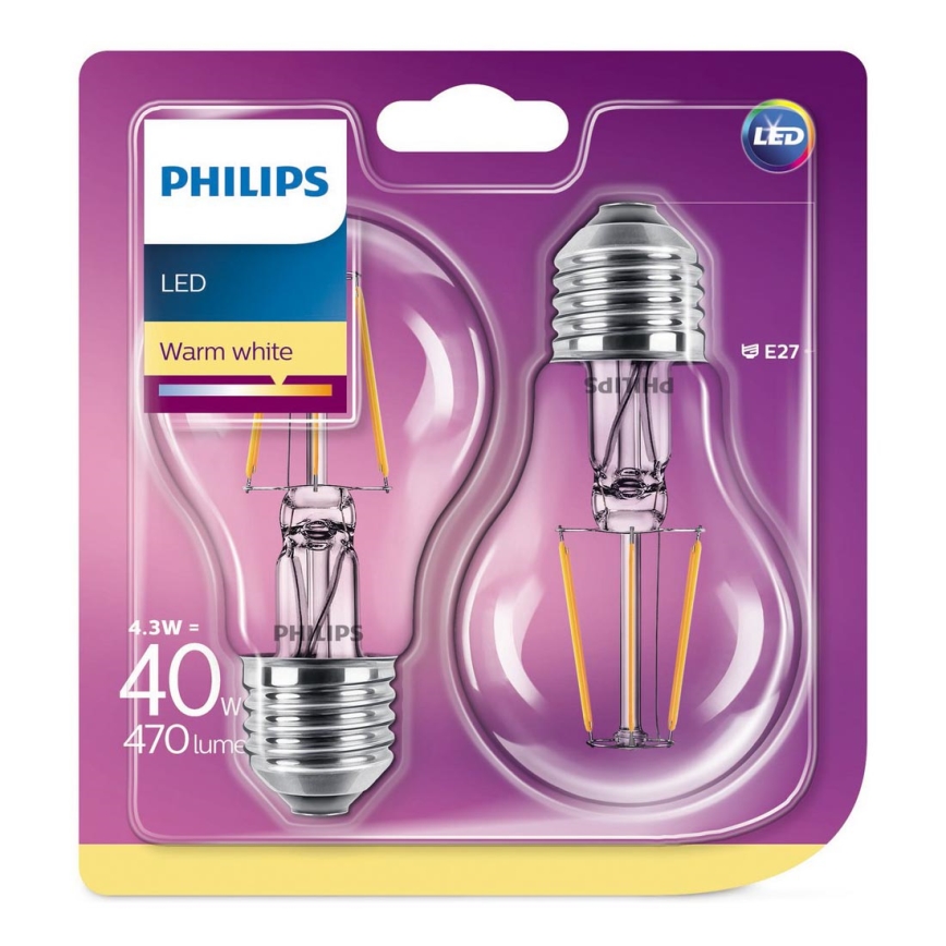 SADA 2x LED Žárovka Philips E27/4,3W/230V 2700K