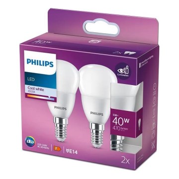 SADA 2x LED Žárovka Philips P45 E14/5W/230V 4000K