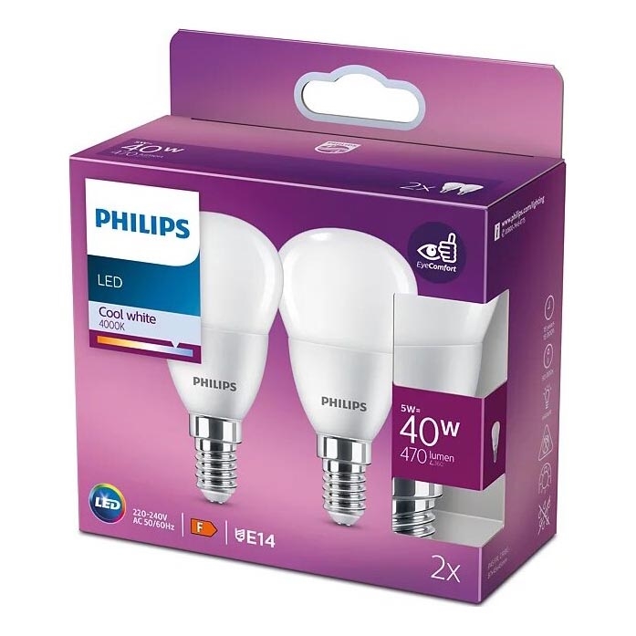 SADA 2x LED Žárovka Philips P45 E14/5W/230V 4000K