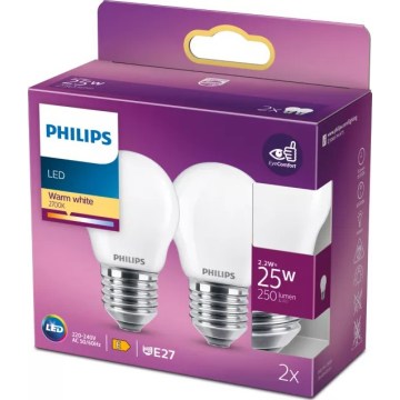 SADA 2x LED Žárovka Philips P45 E27/2,2W/230V 2700K