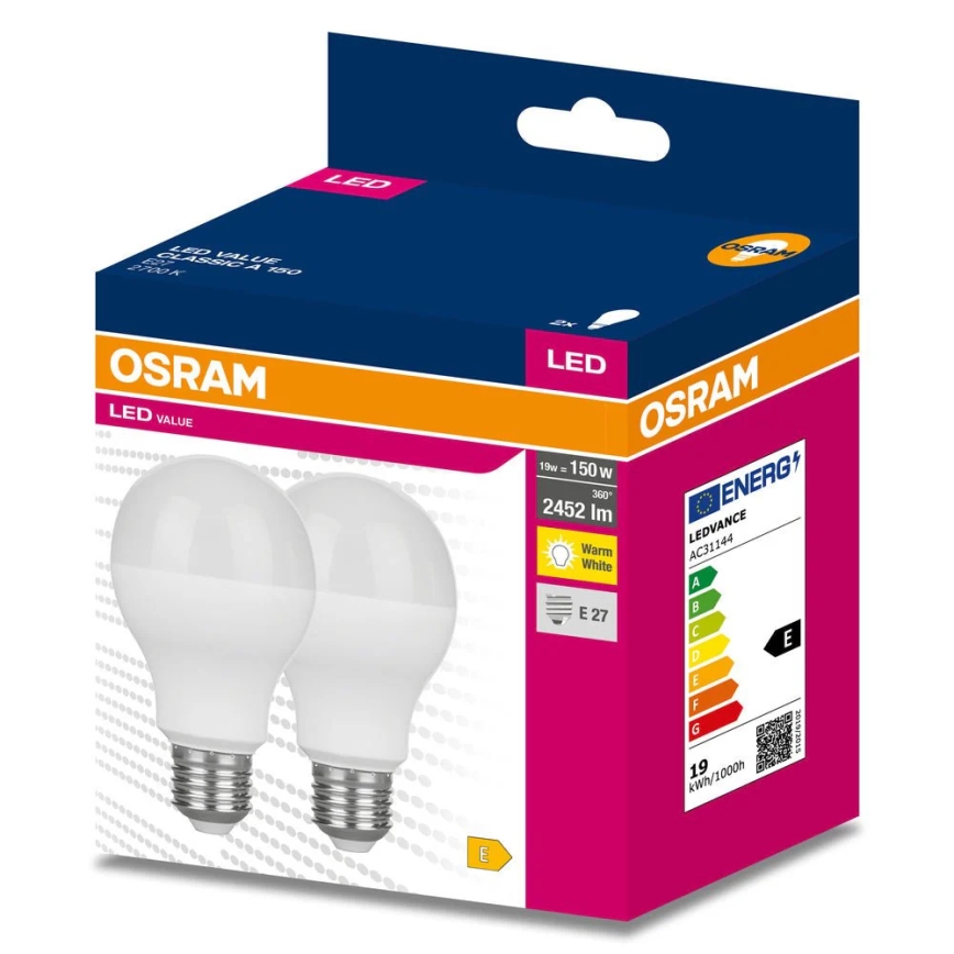 SADA 2x LED Žárovka VALUE CLASSIC E27/19W/230V 2700K - Osram