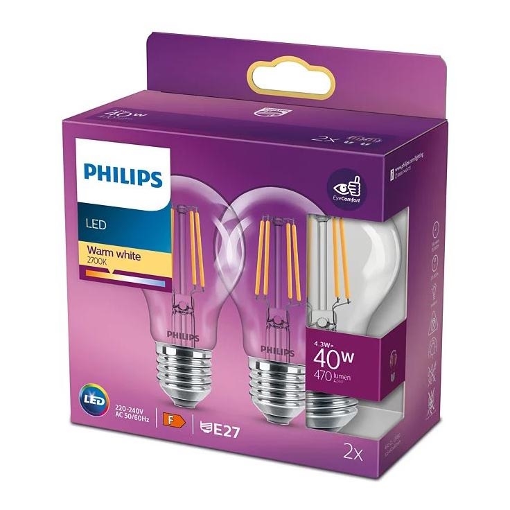 SADA 2x LED Žárovka VINTAGE Philips A60 E27/4,3W/230V 2700K