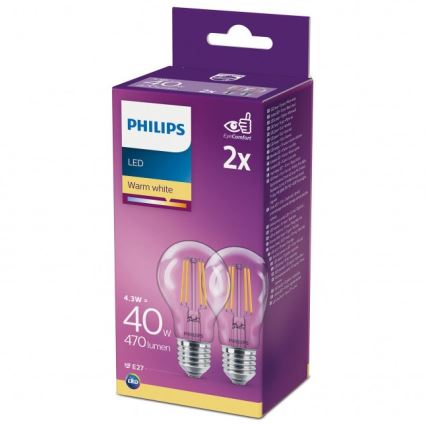 SADA 2x LED Žárovka VINTAGE Philips A60 E27/4,3W/230V 2700K