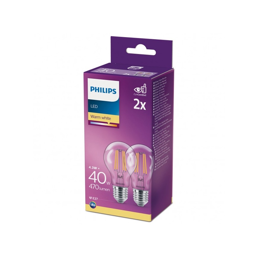 SADA 2x LED Žárovka VINTAGE Philips A60 E27/4,3W/230V 2700K
