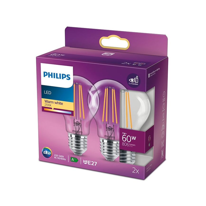 SADA 2x LED Žárovka VINTAGE Philips E27/7W/230V 2700K