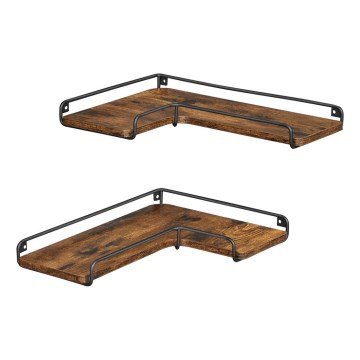 Sada 2x nástěnná police SHELFY 40x10x29 cm hnědá/černá