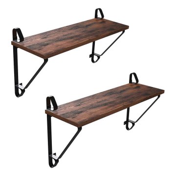 Sada 2x Nástěnná police SHELFY 60x33x20 cm hnědá/černá