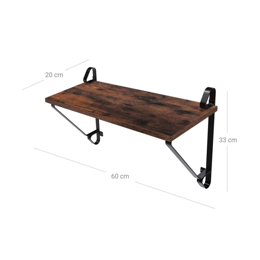 Sada 2x Nástěnná police SHELFY 60x33x20 cm hnědá/černá