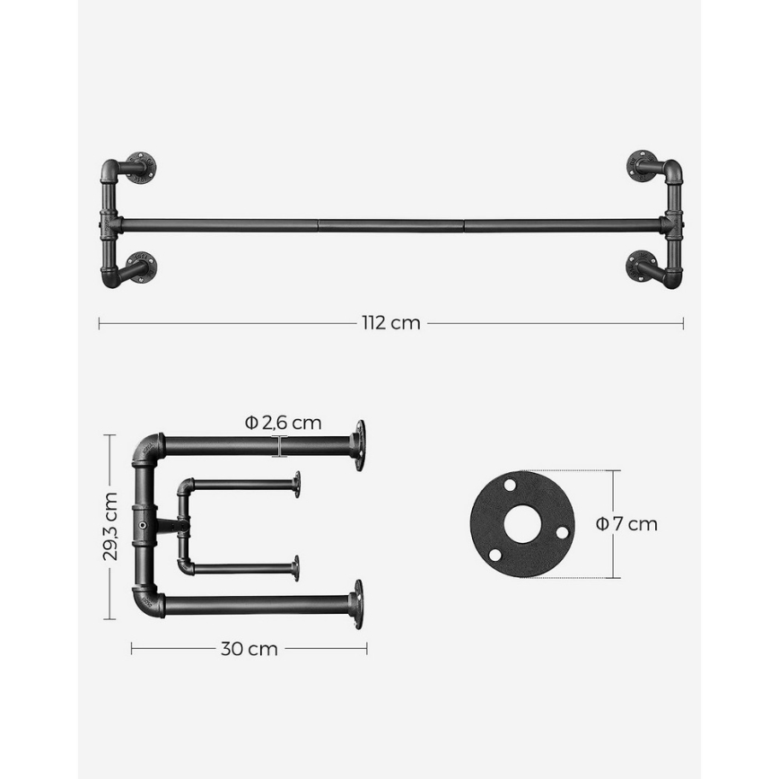 Sada 2x nástěnný věšák na ramínka LINEA 112x30x30 cm černá